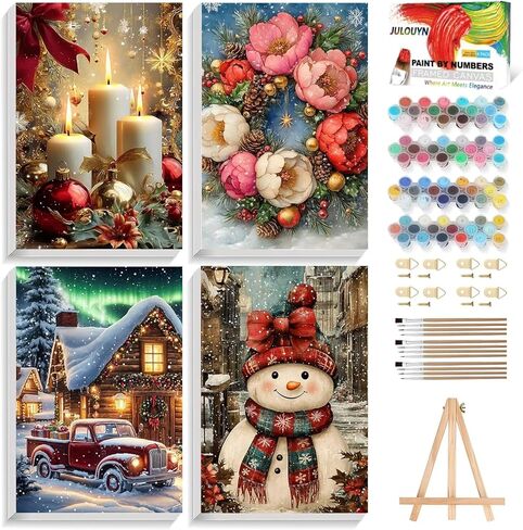 XTCIXAL 4 Pack Paint by Numbers Kit for Adults with Framed and Easel, Food Paint by Number Kits, Afternoon Tea Acrylic Oil Painting with Brushes for Home Wall Decor (8x12 Inch) in Kuwait