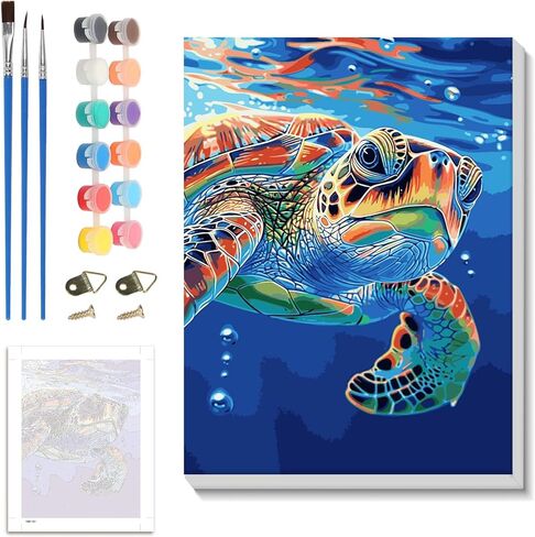 zpptAugs Paint by Numbers Kit for Adults Beginners，Sea Turtle Acrylic Adult Paint by Number Kits on Canvas,Digital Oil Number Painting Kits for Home Decor Gift 12"x16"(Without Frame) in Kuwait