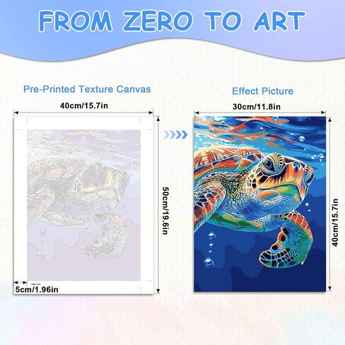 zpptAugs Paint by Numbers Kit for Adults Beginners，Sea Turtle Acrylic Adult Paint by Number Kits on Canvas,Digital Oil Number Painting Kits for Home Decor Gift 12"x16"(Without Frame) in Kuwait