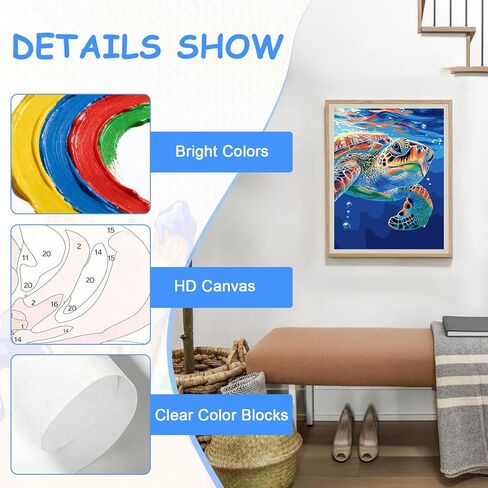 zpptAugs Paint by Numbers Kit for Adults Beginners，Sea Turtle Acrylic Adult Paint by Number Kits on Canvas,Digital Oil Number Painting Kits for Home Decor Gift 12"x16"(Without Frame) in Kuwait