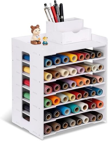 Vinyl Roll Holder, 6 Tier Countertop Cabinet Vinyl Roll Storage Organizer, Holds Over 60 Vinyl Rolls Dust-Reduced Paper Roll Organizer Rack for Craft Room Classroom Home DIY in Saudi Arabia