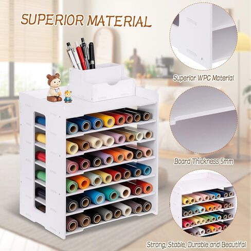 Vinyl Roll Holder, 6 Tier Countertop Cabinet Vinyl Roll Storage Organizer, Holds Over 60 Vinyl Rolls Dust-Reduced Paper Roll Organizer Rack for Craft Room Classroom Home DIY in Saudi Arabia