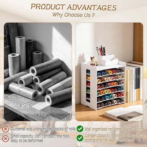 Vinyl Roll Holder, 6 Tier Countertop Cabinet Vinyl Roll Storage Organizer, Holds Over 60 Vinyl Rolls Dust-Reduced Paper Roll Organizer Rack for Craft Room Classroom Home DIY in Saudi Arabia