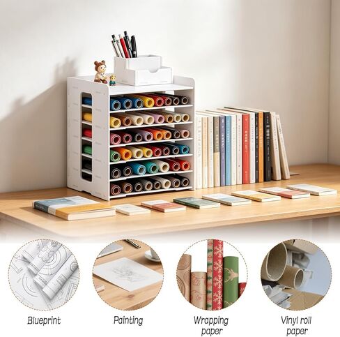 Vinyl Roll Holder, 6 Tier Countertop Cabinet Vinyl Roll Storage Organizer, Holds Over 60 Vinyl Rolls Dust-Reduced Paper Roll Organizer Rack for Craft Room Classroom Home DIY in Saudi Arabia