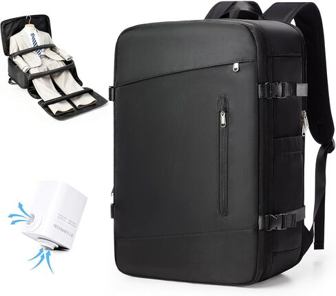 VGCUB Vacuum Backpack Travel with Suit Bag and Air Pump Compression Vacpack Carry on Flight Approved Laptop Daypack Space Saver Garment Bags for Travel Storage with Vacuum System Men Women Black in Saudi Arabia
