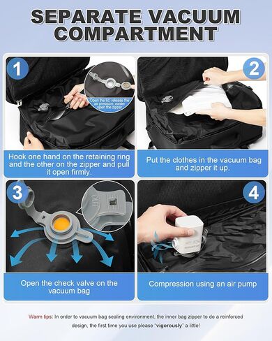 VGCUB Vacuum Backpack Travel with Suit Bag and Air Pump Compression Vacpack Carry on Flight Approved Laptop Daypack Space Saver Garment Bags for Travel Storage with Vacuum System Men Women Black in Saudi Arabia