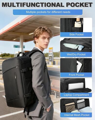 VGCUB Vacuum Backpack Travel with Suit Bag and Air Pump Compression Vacpack Carry on Flight Approved Laptop Daypack Space Saver Garment Bags for Travel Storage with Vacuum System Men Women Black in Saudi Arabia