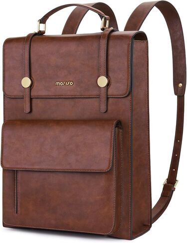 MOSISO Trendy Leather Backpack Purse for Women Men, 15.6-16 inch Laptop Backpack Waterproof Stylish Large Capacity Casual Daypack Bag for Work Business College Travel, Brown in Kuwait