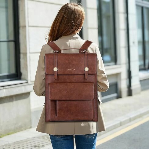 MOSISO Trendy Leather Backpack Purse for Women Men, 15.6-16 inch Laptop Backpack Waterproof Stylish Large Capacity Casual Daypack Bag for Work Business College Travel, Brown in Kuwait