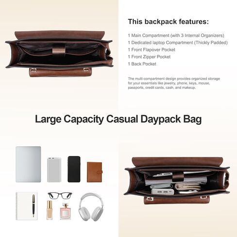 MOSISO Trendy Leather Backpack Purse for Women Men, 15.6-16 inch Laptop Backpack Waterproof Stylish Large Capacity Casual Daypack Bag for Work Business College Travel, Brown in Kuwait