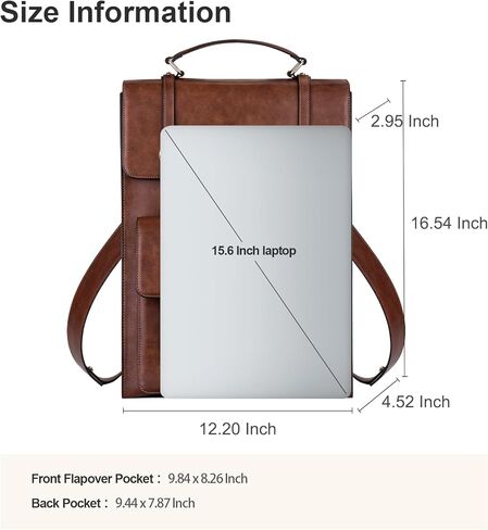 MOSISO Trendy Leather Backpack Purse for Women Men, 15.6-16 inch Laptop Backpack Waterproof Stylish Large Capacity Casual Daypack Bag for Work Business College Travel, Brown in Kuwait