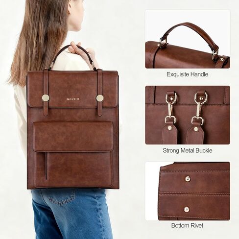 MOSISO Trendy Leather Backpack Purse for Women Men, 15.6-16 inch Laptop Backpack Waterproof Stylish Large Capacity Casual Daypack Bag for Work Business College Travel, Brown in Kuwait