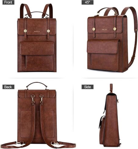 MOSISO Trendy Leather Backpack Purse for Women Men, 15.6-16 inch Laptop Backpack Waterproof Stylish Large Capacity Casual Daypack Bag for Work Business College Travel, Brown in Kuwait