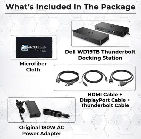 Dell WD19TBS Thunderbolt Docking Station with 180W AC Power Adapter (130W Power Delivery) + HDMI Cable + DisplayPort Cable + Thunderbolt Cable + Microfiber Cloth Included (Renewed) in Saudi Arabia
