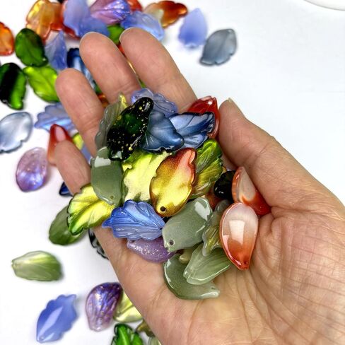 100 Pcs Glass Leaf Beads for Jewelry Making, Green Leaf Crystal Tree Leaves Beads for DIY Crafts Earring Bracelet Necklaces Wind Chimes in Saudi Arabia