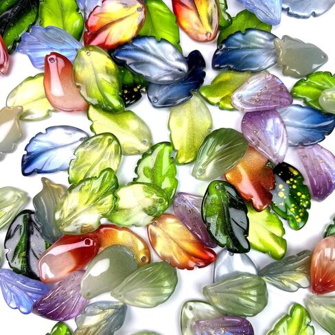 100 Pcs Glass Leaf Beads for Jewelry Making, Green Leaf Crystal Tree Leaves Beads for DIY Crafts Earring Bracelet Necklaces Wind Chimes in Saudi Arabia