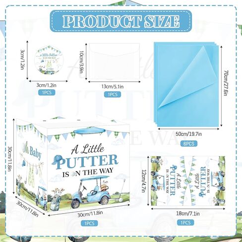 Extra Large Golf Baby Boy Gift Bag Square Jumbo Golf Baby Shower Bag with Wrapping Paper Card Sticker Envelope, A Little Putter Baby Gift Bag for Boy Sport Birthday Party New Parents Newborn Gifts in Saudi Arabia