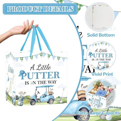 Extra Large Golf Baby Boy Gift Bag Square Jumbo Golf Baby Shower Bag with Wrapping Paper Card Sticker Envelope, A Little Putter Baby Gift Bag for Boy Sport Birthday Party New Parents Newborn Gifts in Saudi Arabia