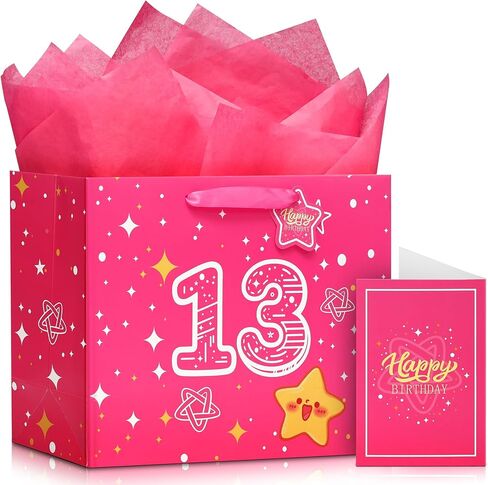 KeerxunBag one-year-old birthday gift bag, containing 3 large tissues and a greeting card, 13x5x10 inch medium-sized gift bag, printed with ONE and starry sky patterns, one-year-old baby gift bag in Saudi Arabia