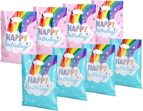SnortleSnap 40Pcs Rainbow Birthday Party Favor Bags, Rainbow Party Theme Gift Bags， 6.7 x 9.8 Inch Plastic with Handle in Kuwait