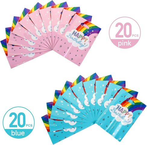 SnortleSnap 40Pcs Rainbow Birthday Party Favor Bags, Rainbow Party Theme Gift Bags， 6.7 x 9.8 Inch Plastic with Handle in Kuwait