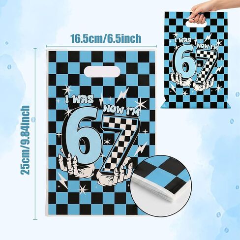 50 PCS 67 Party Favors Gift Bags, Funny I Was 6 Now I’m 7 Meme Goodie Bags with Handles, Black and Blue Plaid Print 6 7 Birthday Decorations Bags for 7th Birthday Party Candy Treats & Celebration Supplies in Saudi Arabia