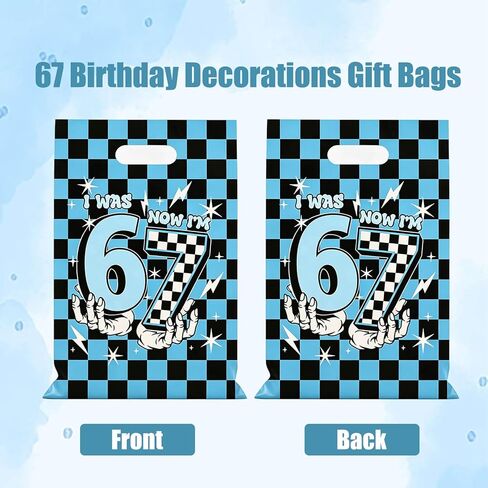 50 PCS 67 Party Favors Gift Bags, Funny I Was 6 Now I’m 7 Meme Goodie Bags with Handles, Black and Blue Plaid Print 6 7 Birthday Decorations Bags for 7th Birthday Party Candy Treats & Celebration Supplies in Saudi Arabia