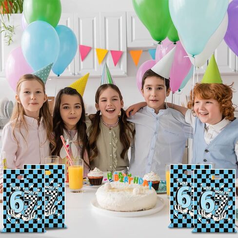50 PCS 67 Party Favors Gift Bags, Funny I Was 6 Now I’m 7 Meme Goodie Bags with Handles, Black and Blue Plaid Print 6 7 Birthday Decorations Bags for 7th Birthday Party Candy Treats & Celebration Supplies in Saudi Arabia
