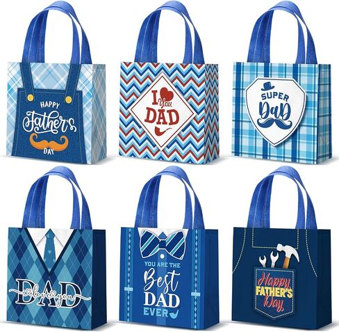 Reallnaive 24 Pieces Father's Day Goodie Bags Bulk Reusable Best Dad Gift Tote Bags with Handles Non Woven for Fathers Party Treat Supplies in Kuwait