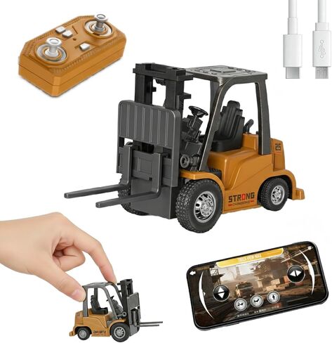 RC Forklift Toy 1/64 Scale Mini RC Forklift, App Controlled & Remote Control Forklift Toy, Desk RC Construction Vehicle, Rechargeable STEM Toy for Kids & Adults (Forklift) in Saudi Arabia