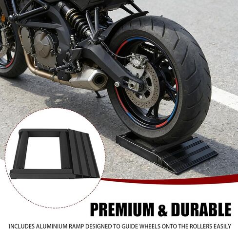 Motorcycle Roller Wheel Cleaning - Aluminum Wheel Roller Stand with Loading Ramp Support for Chain Maintenance, Tire & Rim Cleaning, Includes Non-Slip Feet - (Bikes < 600 lb) in Saudi Arabia