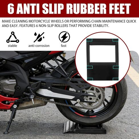 Motorcycle Roller Wheel Cleaning - Aluminum Wheel Roller Stand with Loading Ramp Support for Chain Maintenance, Tire & Rim Cleaning, Includes Non-Slip Feet - (Bikes < 600 lb) in Saudi Arabia