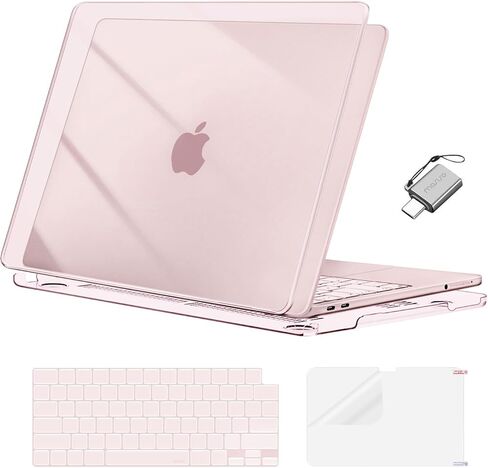 غطاء MOSISO متوافق مع حافظة MacBook Neo مقاس 13 بوصة إصدار 2026 موديل A3404، غطاء صلب واقٍ رفيع للغاية مقاوم للخدش والتشقق وغطاء لوحة مفاتيح من مادة TPU وفيلم شاشة ونوع C، أحمر خدود كريستالي in Kuwait