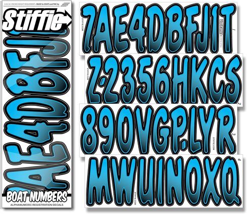 STIFFIE Waveline Sky Blue/Black 3 Inch Alpha Numeric Registration Identification Numbers Letters Stickers Decals for Marine Boats & Personal Watercraft Jet Ski Sea-Doo in Saudi Arabia