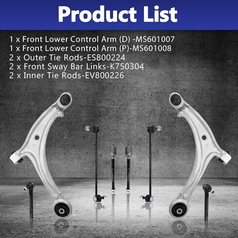 Suspension Kit, Aluminum Front Control Arm With Ball Joint Tie Rod Sway Bar Link Compatible With 2005-2010 Honda Odyssey - 8 Pcs in Kuwait