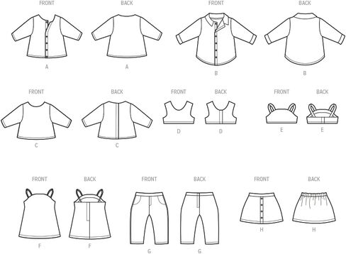 Simplicity 1990's 18" Doll Cardigan, Shirt, Dress, Pants, and Skirt Sewing Pattern Packet by Carla Reiss, Design Code S9874, Multicolor in Kuwait