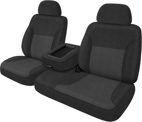 Truck Seat Cover Compatible with 1995-2000 Chevy Silverado, Tahoe, Suburban, and GMC Sierra, Yukon, Yukon XL, Neoprene Front 60/40 Split Seat with Opening Center Console, Black and Charcoal in Kuwait
