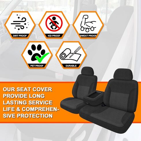 Truck Seat Cover Compatible with 1995-2000 Chevy Silverado, Tahoe, Suburban, and GMC Sierra, Yukon, Yukon XL, Neoprene Front 60/40 Split Seat with Opening Center Console, Black and Charcoal in Kuwait