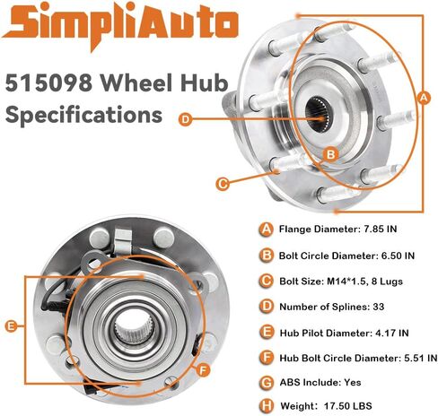 515098 محور العجلة الأمامية ومجموعة المحمل لـ 07-10 Chevy Silverado GMC Sierra 2500 3500 HD، 07-13 Yukon XL Suburban 2500، 08-09 Hummer H2، 8 العروات W/ABS in Kuwait