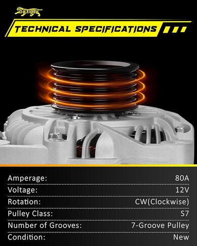 Oktiger 1.8L Alternator Compatible with Honda Civic 2006 2007 2008 2009 2010 2011 Ex Lx Dx Gx Ex-l, 1.8L L4 12V 80A Clockwise 7-Groove Pulley, Replacement Upgraded Alternators, OE 31100-RNA-A01 11176 | Precision CNC castings + die-cast aluminum housing, P in Kuwait