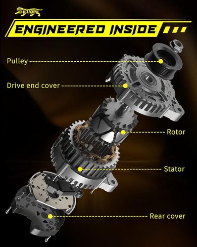 Oktiger 1.8L Alternator Compatible with Honda Civic 2006 2007 2008 2009 2010 2011 Ex Lx Dx Gx Ex-l, 1.8L L4 12V 80A Clockwise 7-Groove Pulley, Replacement Upgraded Alternators, OE 31100-RNA-A01 11176 | Precision CNC castings + die-cast aluminum housing, P in Kuwait
