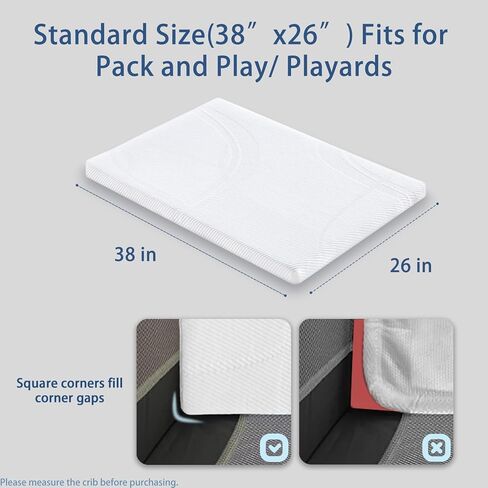 Baby Mattress for Pack and Play Mini Mattress,38x26inch, Memory Foam & Foam Dual Sided Use, Washable Cover, Roll up Strap in Saudi Arabia