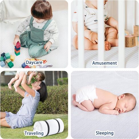 Baby Mattress for Pack and Play Mini Mattress,38x26inch, Memory Foam & Foam Dual Sided Use, Washable Cover, Roll up Strap in Saudi Arabia