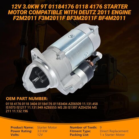 12V 3.0KW 9T Starter Motor 01184176 0118 4176 01183404 0118 3404 استبدال المبتدئين متوافق مع Deutz 2011 Engine F2M2011 F3M2011F BF3M2011F BF4M2011 قطع غيار ما بعد البيع in Saudi Arabia