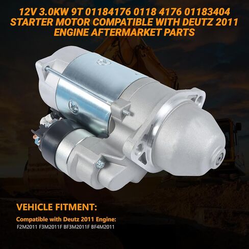 12V 3.0KW 9T Starter Motor 01184176 0118 4176 01183404 0118 3404 استبدال المبتدئين متوافق مع Deutz 2011 Engine F2M2011 F3M2011F BF3M2011F BF4M2011 قطع غيار ما بعد البيع in Saudi Arabia