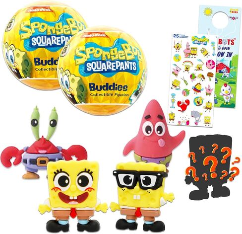 Nickelodeon Spongebob Blind Ball Party Favors Bundle - 2 Pack Blind Ball Mystery Mini Figures Plus Stickers, More | Spongebob Squarepants Mini Figurines for Kids, Boys, Girls in Kuwait