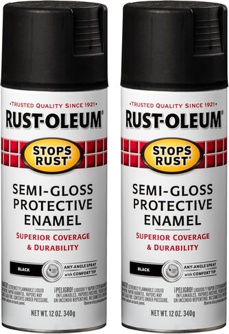 طلاء بخاخ من شركة Rust-Oleum 7798830 يوقف الصدأ، 12 أونصة، أسود شبه لامع، عبوتان in Kuwait