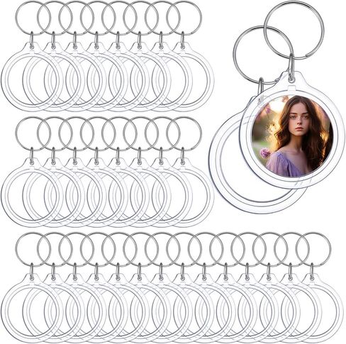 120 Pcs Pendant Picture Frame Keyrings, Clear Acrylic Photo Frame Keychain Holder, Make Your Own Personalized Keyring Kit, Round Blank Photo Insert Keychains for DIY Craft in Saudi Arabia