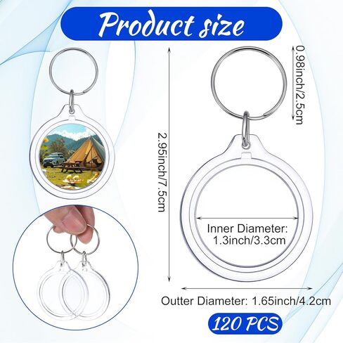 120 Pcs Pendant Picture Frame Keyrings, Clear Acrylic Photo Frame Keychain Holder, Make Your Own Personalized Keyring Kit, Round Blank Photo Insert Keychains for DIY Craft in Saudi Arabia