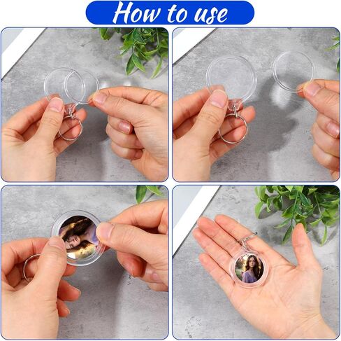 120 Pcs Pendant Picture Frame Keyrings, Clear Acrylic Photo Frame Keychain Holder, Make Your Own Personalized Keyring Kit, Round Blank Photo Insert Keychains for DIY Craft in Saudi Arabia